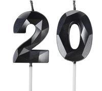 20th Birthday Candles, Number 20 Candle, Black Candles, Birthday Candle for Cake, Happy Birthday Candle, Cake Candles Cake Topper Decorations for Birthday Party Wedding Anniversary Celebration Supply