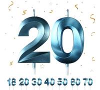 20th Birthday Candles Numbers 20 Birthday Blue Candles for Cake, 3D Diamond Shape Cake Candles Decorations for Birthday Party Wedding Anniversary Celebration Supplies