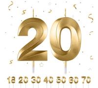 20th Birthday Candles Numbers 20 Birthday Gold Candles for Cake, 3D Diamond Shape Cake Candles Decorations for Birthday Party Wedding Anniversary Celebration Supplies
