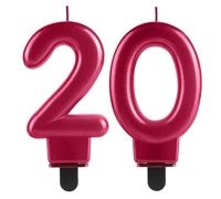 20th Birthday Candles Numbers Rose Red Matte 3D Designed for Cake Topper Decor Candle Happy Birthday for Her Him Party Anniversary Wedding Decorations Supplies