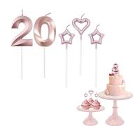 20th Birthday Candles Rose Gold Number 20 Candles for Birthday Cake with Heart-Shaped Candles, Rose Gold 20 Candles for Cake Birthday Cake Topper Decorations for Girls Birthday Party