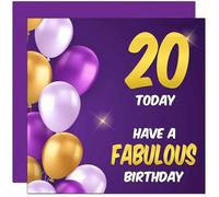 20th Birthday Card for Men women - Balloons Purple Birthday Card for 20 Year old Girl Daughter Friend Granddaughter Sister twenty twentieth Niece cousin