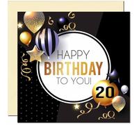 20th Birthday Card for Men Women - Gold & Black Balloons - Birthday Cards for 20 year old Man twenty twentieth Son Friend Nephew Cousin Brother Dad Uncle Sister Niece Grandson