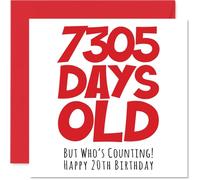 20th Birthday Card for Men Women Him Her - 7305 Days Old - Funny Adult Happy Birthday Card for Brother Sister Son Daughter Cousin, 145mm Humour Joke Greeting Cards