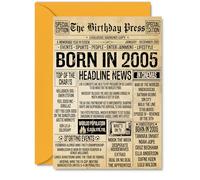 20th Birthday Card for Women Men - Bday Press Newspaper 2005 - Happy 20 Birthday Cards for Cousin Nephew Sister Niece Brother Grandson, A5 Bday Greeting Cards