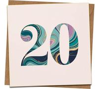 20th Birthday Card, Marble Number Design, 145mm x 145mm Square Greeting Card with Kraft Envelope, Milestone Age 20 for Him or Her