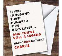 20th Birthday Card Personalised And Still You're Still A Legend | Custom Card Personalised Cards, For Anyone, Milestone Birthdays, Birthday, 20th