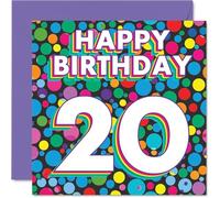 20th Birthday Cards for Men Women - Funky Rainbow Dots - Happy Birthday Card for 20 Year Old Man Woman Granddaughter Nephew Friend Sister, 145mm Bday Greeting Cards