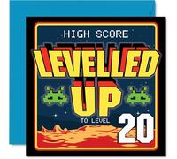 20th Birthday Cards for Men Women - Leveled UP - Happy Birthday Card for 20 Year Old Man Woman Cousin Sister Uncle Daughter, 145mm Bday Greeting Cards
