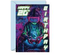 20th Birthday Cards for Men Women - Video Game Gamer - Happy 20 Birthday Card for Son Daughter Brother Sister Friend, A5 Twenty Twentieth Bday Greeting Cards