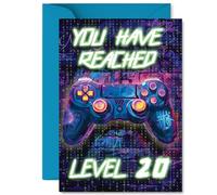 20th Birthday Cards for Men Women - Neon Video Gamer - Happy Birthday Card for 20 Year Old Man Woman Niece Uncle Granddaughter Cousin, A5 Bday Greeting Cards