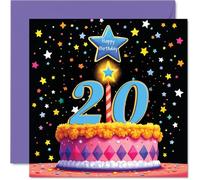 20th Birthday Cards for Women and Men, Pink Cake & Stars