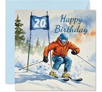 20th Birthday Cards for Women Men - Skiing Celebration - Happy Birthday Card for 20 Year Old Woman Man Cousin Sister Uncle Daughter, 145mm Bday Greeting Cards