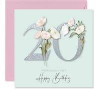 20th Birthday Cards for Women - Fancy Floral Flowers - Happy Birthday Card for 20 Year Old Woman Friend Cousin Auntie Daughter, 145mm Bday Greeting Cards