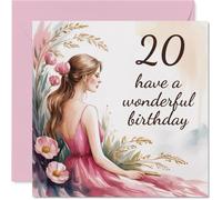 20th Birthday Cards for Women - Flower Girl - Happy Birthday Card for 20 Year Old Woman Friend Sister Colleague Niece, 145mm Bday Greeting Cards