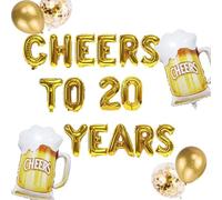 20th Birthday Decoration Set Men Women, Golden Theme Cheers to 20 Years Foil Balloon Banner, Beer Mug Confetti Balloon Decoration for 20th Birthday Party Anniversary or Youth Party (20th)