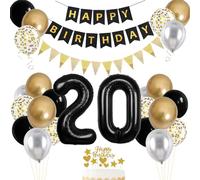 20th birthday decorations for him her 20th birthday balloons with number 20 black gold silver foil balloons happy birthday banner for cake decoration