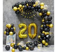 20th Birthday Decorations for Women Men,Black and Gold Party Decorations Arch Kit with Number Foil Confetti Balloon Happy Birthday Banner Garland Decor for 20th Birthday Party
