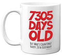 20th Birthday Mug Gift for Men Women Him Her - 7305 Days Old - Funny Adult Twenty Twentieth Happy Birthday Present for Brother Sister Son Daughter Cousin, 11oz Ceramic Dishwasher Safe Coffee Mugs