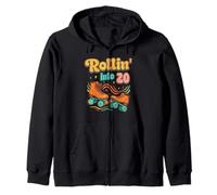 20th birthday Roller Skates Rollin Into 20 years old groovy Zip Hoodie