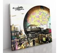 20th Century Transportation Vintage Canvas Wall Art Print Ready to Hang, Framed Picture for Living Room Bedroom Home Office Décor, 35x35 cm (14x14 Inch)