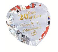 20th China Anniversary Romantic Gifts for Couple Women Her Mum Parents, 20 Years Anniversary Presents for Wife Girlfriend, Crystal Diamond Shaped Paperweights Heart Marriage Keepsake Ornaments