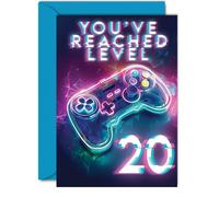 20th Gamer Birthday Cards for Men Women - You've Reached Level 20 - Happy 20 Birthday Card for Son Daughter Brother Sister Friend, 5x7 Inch Twenty Twentieth Bday Video Game Greeting Cards