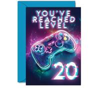 20th Gamer Birthday Cards for Men Women - You've Reached Level 20 - Happy 20 Birthday Card for Son Daughter Brother Sister Friend, A5 Twenty Twentieth Bday Video Game Greeting Cards