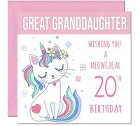 20th Great Granddaughter Birthday Card - Meowgical Funny Cat Birthday Card for 20 Year old twenty twentieth
