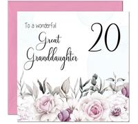 20th Great Granddaughters Birthday Card - Floral Elegant Birthday Card for 20 Year old twenty twentieth