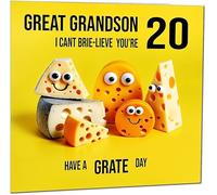 20th Great Grandson Birthday Card - Cheese Pun Funny Great Grandson Birthday Card for 20 Year old twenty twentieth
