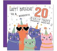 20th Great Niece Birthday Cards - Childrens Cute Cat Great Niece Birthday Card for 20 Year old twenty twentieth