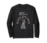 20th Year Wedding Anniversary 2026 Kissing Couple Silhouette Long Sleeve T-Shirt