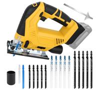 20V Cordless Jigsaw Tool, 300W Electric Jigsaw with 0-2700 RPM & 0-45° Bevel, 4 Orbital Settings Jig Saw, Compatible with DeWalt 20V Battery, with 15-Piece Jig Saw Blades Set (Battery Not Included)