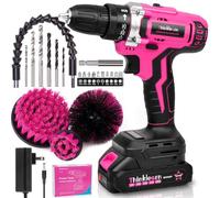 20V Pink Cordless Drill Set - Power Drill/Driver Kit with Drill Brush, Bit Set, 3/8" Keyless Chuck, 2 Variable Speed, 25+1 Torque Setting, Battery and Charger Included, Electric Drill for Home