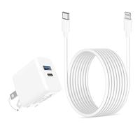 20W Dual Port Fast Charger for iPad 9th 8th 7th 6th 5th Generation 10.2 inch, iPad Air 3/2, iPad mini 5/4/3, Foldable Wall Charger with 6.6ft USB-C to Lightning Fast Charging Cable