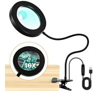 20X/10X Dual-lens Magnifying Glass with Light and Timer, Combination Lens Magnifier with Light, 3 Color Modes, 2 in 1 Magnifying Desk Lamp for Craft Hobby Painting Sewing Close Work(No Adapter)