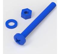 20x Blue PP Pan Head Cross Plastic Screws & Bolts M6 x 60mm, Nuts & Washers