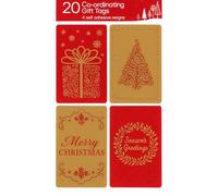20x Christmas Tags Present, Co-ordinating Gift Tag 4 Designs Self Adhesive