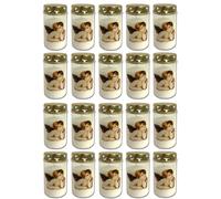 20x Friedhofskerzen with Angel Motif Grave Candle with Lid Memorial Candle White