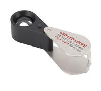 20X Jewelers Loupe Magnifier, Portable Foldable Rechargeable LED Lights, 90m Battery Life, Clear Image Quality, Wide Applications, Silver, 4 Light Sources 13 LED Lights Optical