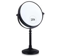 MIRRORVANA 20X Magnifying Dressing Table Mirror for Makeup - Double Sided 20X/1X, Free Standing Mirror for Vanity and Bathroom - 15cm Wide & 30cm Tall (Black)