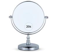 MIRRORVANA 20X Magnifying Makeup Mirror - Double Sided 20X/1X, Free Standing Mirror for Dressing Table, Bedroom Desk, Bathroom Countertop - 15cm Wide & 23cm Tall (Chrome)