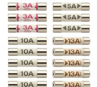 20x Mixed Household Electrical Fuses - Ceramic Cartridge Fuse Assortment Pack - Includes 3A, 5A, 10A, 13A - UK Standard Plug Top Fuses for Home & Appliances