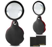 20X Pocket Magnifier - 2 PCS Black Mini Portable Handheld Folding Eye Loupe Magnifying Glass Lens with Rotating Protective Holster for Reading Inspection OS1802