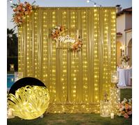 20x10 Gold Sequin Backdrop Curtain with Lights-Wrinkle Free Thick Glitter Backdrop Drapes for Wedding Parties Events Halloween Decor-4 Panels 5×10ft Shimmer Photo Booth Background for Photography