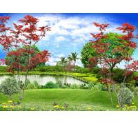 20x10FT (6x3m) Red Maple Garden Lake Photography Backdrop