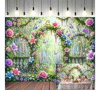 20X10ft Enchanted Garden Floral Backdrop Spring Fairy Tale Magic Forest Colorful Flower Butterfly Arch Photography Background for Girls Princess Birthday Tea Party Photo Booth Props