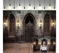 20X10ft Gothic Castle Photography Backdrop Ancient Stone Wall Arches Iron Gates Torches Prison Corridor Backdrop Dim Light Halloween Evil Background Medieval Castle Party Decorations Photo Props