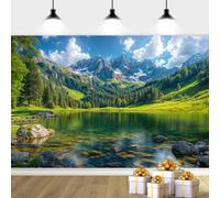 20X10ft Nature Mountain Forest Backdrop, Mountain Lake Backdrop Spring Nature Scenery Background Waterfall Landscape Photography Background, Natural Outdoor Banner Portraits Photo Shoot Props,Green-1